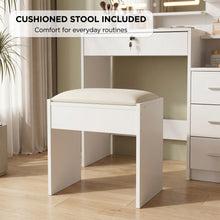 Load image into Gallery viewer, Gardenia 2 Piece Dressing Table with Mirror & Stool Set - White