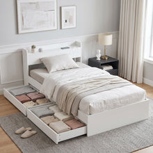 Load image into Gallery viewer, Elda King Single Bed Frame with USB Port & Drawers - White