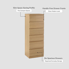 Load image into Gallery viewer, 23936-tongass-6-drawer-slim-tallboy-oak-2609143