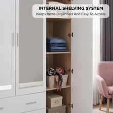 Load image into Gallery viewer, Bram 3 Door Wardrobe Cabinet with Mirror - Oak + White