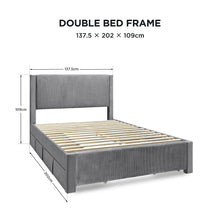 Load image into Gallery viewer, Gower Double Fabric Bed Frame with 4 Drawers - Grey