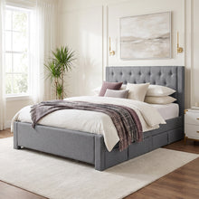 Load image into Gallery viewer, Thornton Double Fabric Bed Frame with 4 Drawers - Light Grey
