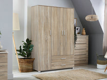 Load image into Gallery viewer, Bram 3 Door Wardrobe Cabinet with 2 Drawers - Oak