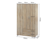 Load image into Gallery viewer, Bram 3 Door Wardrobe Cabinet with 2 Drawers - Oak