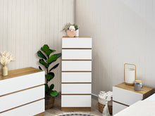 Load image into Gallery viewer, Harris 6 Drawers Slim Tallboy - Oak + White