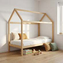 Load image into Gallery viewer, Mayon Single Wooden House Bed Frame - Oak