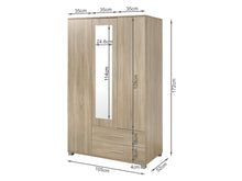 Load image into Gallery viewer, Bram 3 Door Wardrobe Cabinet with Mirror - Oak