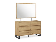Load image into Gallery viewer, Frohna Low Boy 6 Drawers Chest Dresser with Mirror - Oak At Betalife
