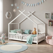 Load image into Gallery viewer, Minto Single Wooden House Bed Frame - White