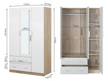 Load image into Gallery viewer, Bram 3 Door Wardrobe Cabinet with Mirror - Oak + White