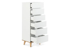Load image into Gallery viewer, Hudson Wooden Slim Tallboy 6 Drawers - White