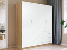 Load image into Gallery viewer, Harris 4 Door Wardrobe with 3 Drawers - Oak+White