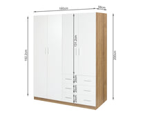 Load image into Gallery viewer, Harris 4 Door Wardrobe with 3 Drawers - Oak+White