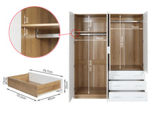Load image into Gallery viewer, Harris 4 Door Wardrobe with 3 Drawers - Oak+White