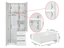 Load image into Gallery viewer, Tongass 2 Door Wardrobe with 3 Drawers - White