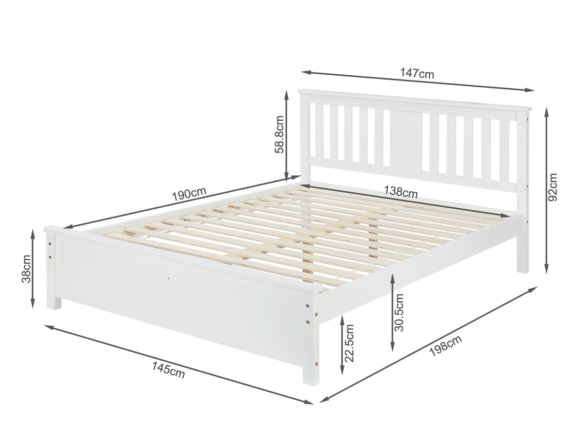 Castor Double Wooden Bed Frame - White