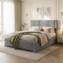 Load image into Gallery viewer, Gower Double Fabric Bed Frame with 4 Drawers - Grey
