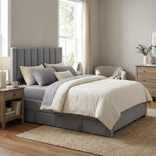 Load image into Gallery viewer, Columbia Double Fabric Bed Frame with 4 Drawers - Grey