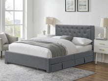 Load image into Gallery viewer, Thornton Double Fabric Bed Frame with 4 Drawers - Light Grey
