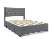 Load image into Gallery viewer, Thornton Double Fabric Bed Frame with 4 Drawers - Light Grey