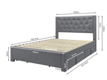 Load image into Gallery viewer, Thornton Double Fabric Bed Frame with 4 Drawers - Light Grey