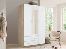 Load image into Gallery viewer, Bram 3 Door Wardrobe Cabinet with Mirror - Oak + White