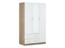 Load image into Gallery viewer, Bram 3 Door Wardrobe Cabinet with Mirror - Oak + White