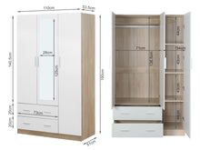 Load image into Gallery viewer, Bram 3 Door Wardrobe Cabinet with Mirror - Oak + White