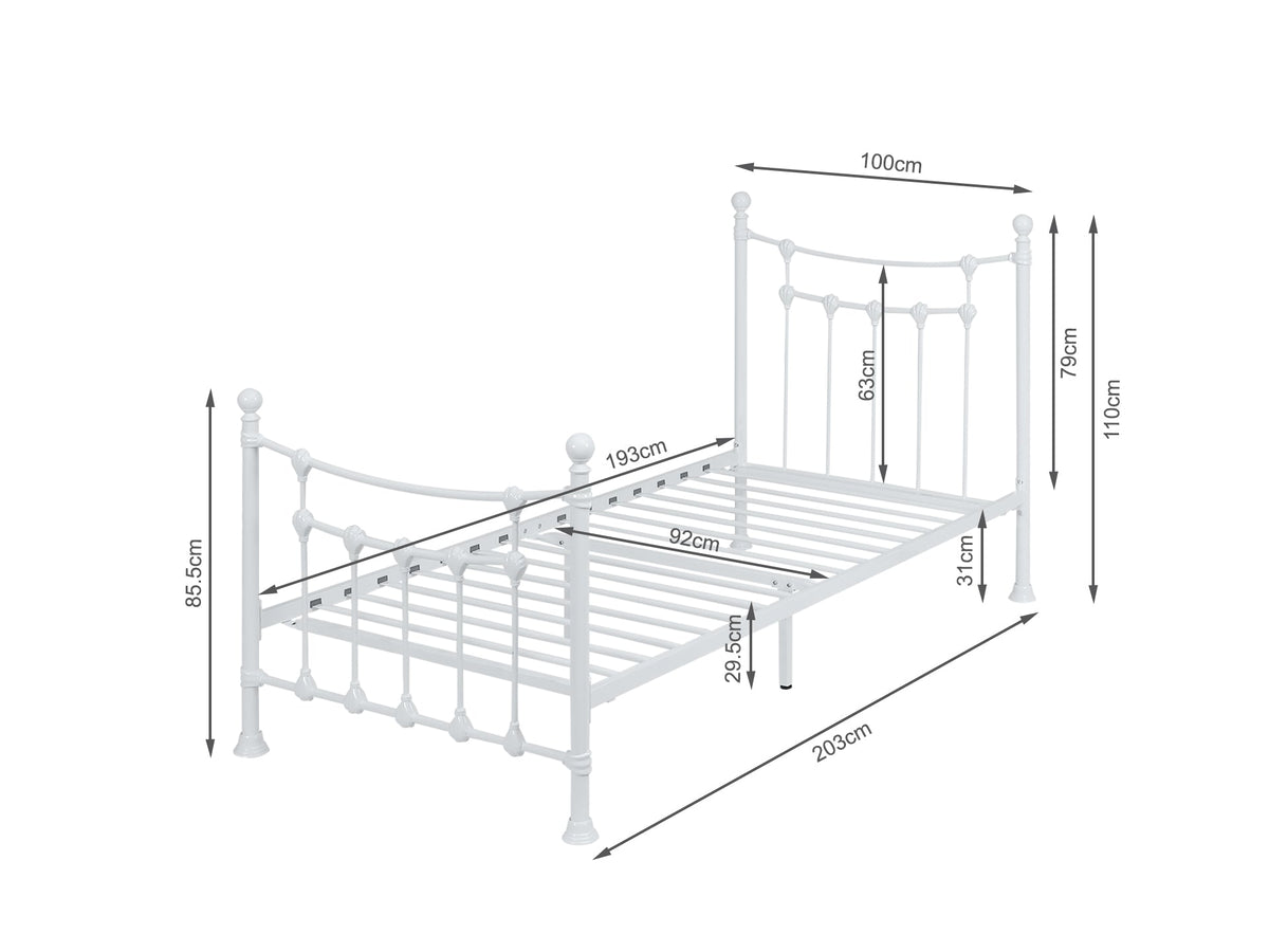 Gingera Single Metal Bed Frame - White