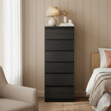Load image into Gallery viewer, Tongass Wooden 6 Drawers Slim Tallboy - Black