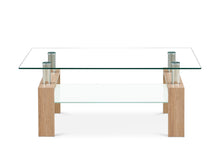 Load image into Gallery viewer, Ollie Tempered Glass Rectangle Coffee Table 110 x 60cm - Oak