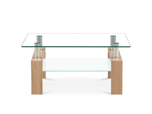 Load image into Gallery viewer, Ollie Tempered Glass Rectangle Coffee Table 95 x 55cm - Oak