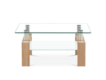 Load image into Gallery viewer, Ollie Tempered Glass Rectangle Coffee Table 95 x 55cm - Oak