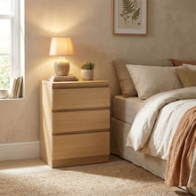 Load image into Gallery viewer, Tongass Bedside Table with 3 Drawers - Oak