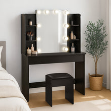 Load image into Gallery viewer, Celosia 2 Piece Dressing Table with Mirror & Stool Set - Black
