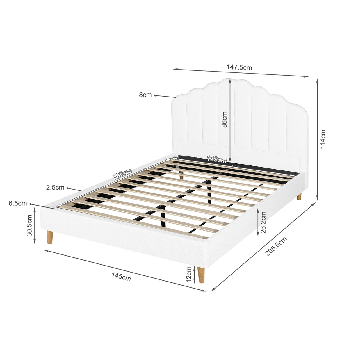 Gairich Boucle Double Bed Frame - White
