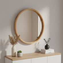 Load image into Gallery viewer, Echo Round Wooden Framed Wall Mirror 60cm - Light Wood