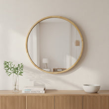 Load image into Gallery viewer, Echo Round Wooden Framed Wall Mirror 80cm - Light Wood