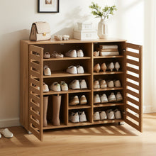 Load image into Gallery viewer, Loma 3 Door Shoe Cabinet Storage Rack - Dark Oak