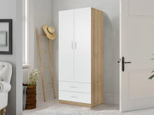 Load image into Gallery viewer, 22582 - Harris 2 Door Wardrobe with Drawers - Oak + White - Betalife