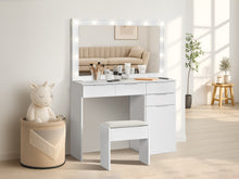 Load image into Gallery viewer, Comfrey 2 Piece Dressing Table with Mirror & Stool Set - White