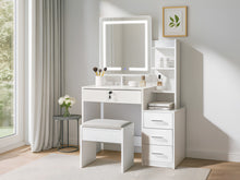 Load image into Gallery viewer, Gardenia 2 Piece Dressing Table with Mirror & Stool Set - White
