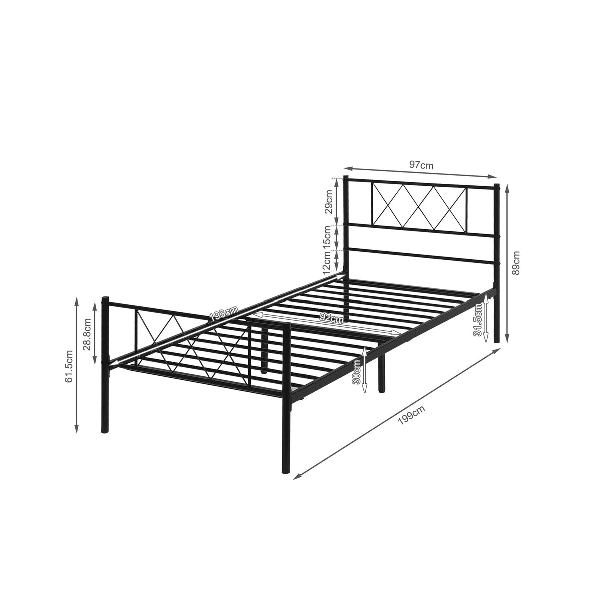 Picton Single Metal Bed Frame - Black