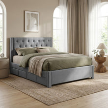 Load image into Gallery viewer, Thornton Double Fabric Bed Frame with 4 Drawers - Light Grey