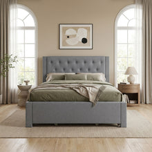Load image into Gallery viewer, Thornton Double Fabric Bed Frame with 4 Drawers - Light Grey