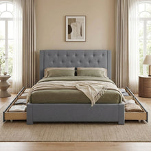 Load image into Gallery viewer, Thornton Double Fabric Bed Frame with 4 Drawers - Light Grey