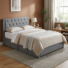 Load image into Gallery viewer, Thornton Queen Fabric Bed Frame with 4 Drawers - Light Grey