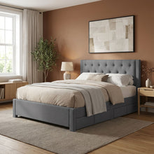 Load image into Gallery viewer, Thornton Queen Fabric Bed Frame with 4 Drawers - Light Grey