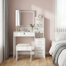 Load image into Gallery viewer, Gardenia 2 Piece Dressing Table with Mirror & Stool Set - White