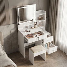 Load image into Gallery viewer, Gardenia 2 Piece Dressing Table with Mirror & Stool Set - White